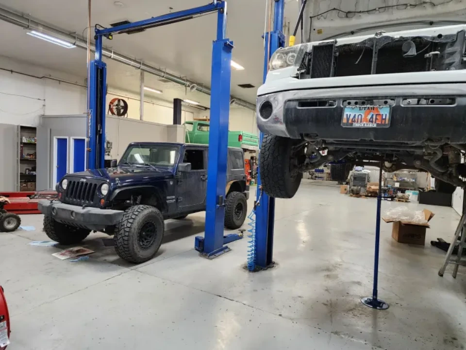 Models being repaired in Jeep service center in Dubai