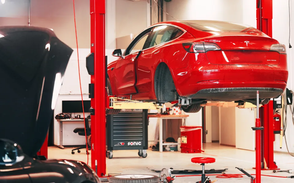 inside a Tesla service center in UAE