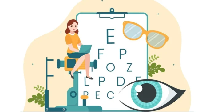 optometrist checking for eye test for driving license in Abu Dhabi