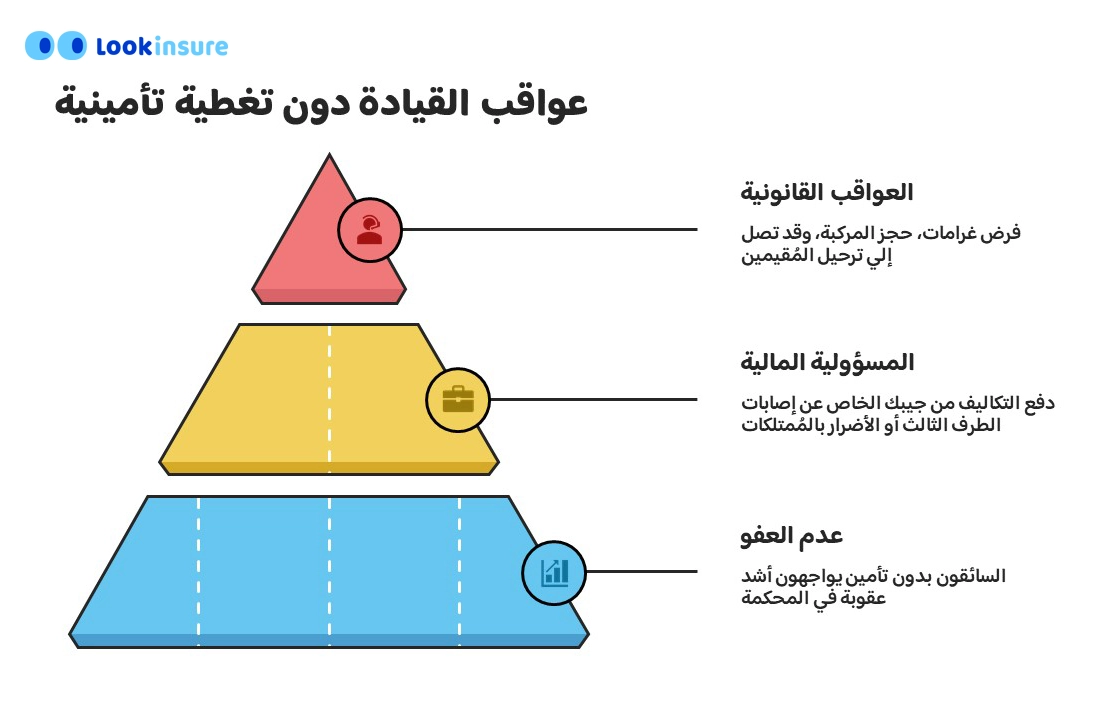 رسم بياني يوضح مخاطر القيادة بدون تأمين