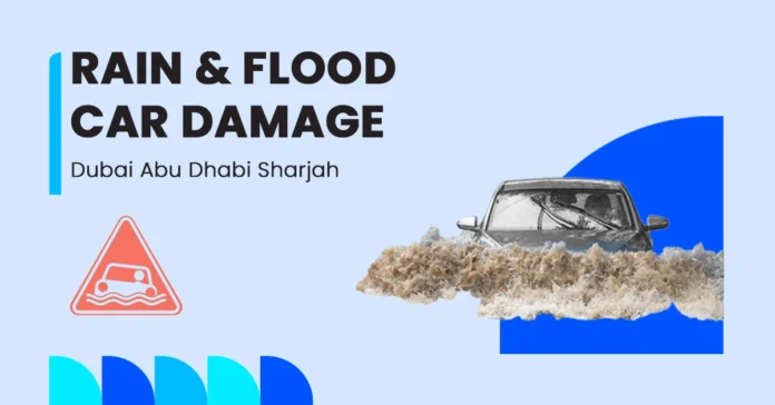 rain_flood_damage_dubai_abu_dhabi_sharjah An image showing flood-hit streets in Dubai, Abu Dhabi, and Sharjah with submerged cars