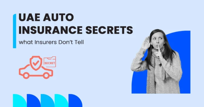 An image of a UAE auto insurance policy with a magnifying glass highlighting hidden terms and consumer pitfalls
