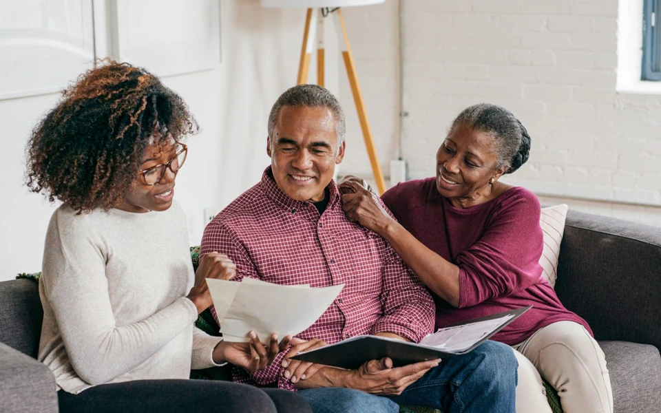 The image shows how to choose the right health insurance plan for your parents.