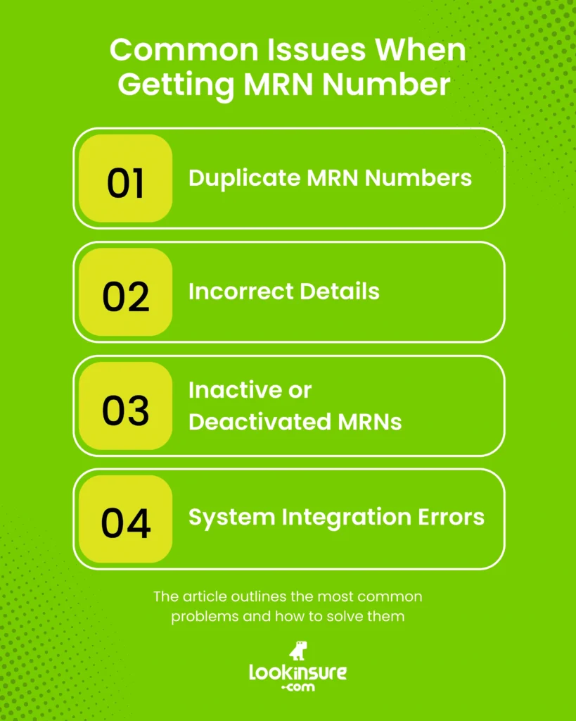 infographic showing Common Issues When Getting MRN Number