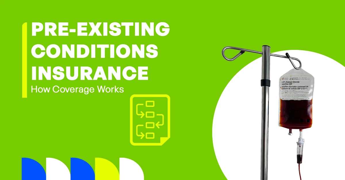 The image shows how pre-existing conditions are handled in Dubai health insurance plans.