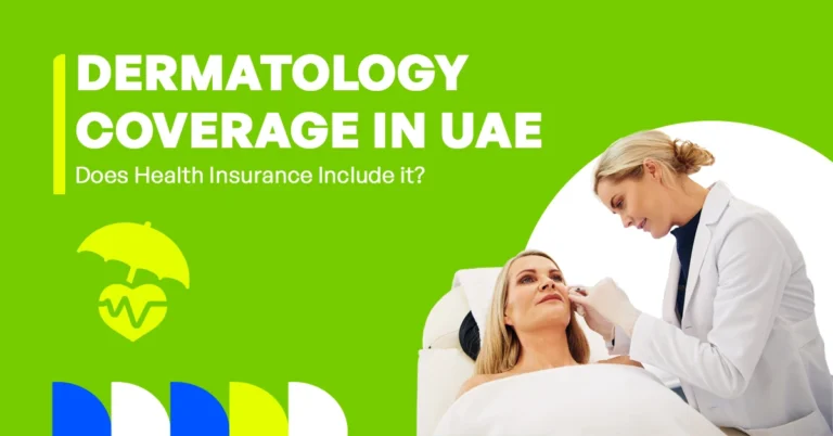 The image shows whether health insurance covers dermatology treatments in the UAE.