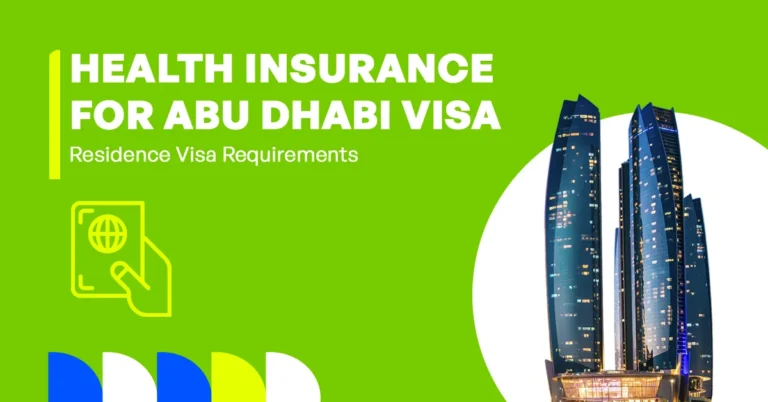 The image shows health insurance requirements for an Abu Dhabi residence visa.