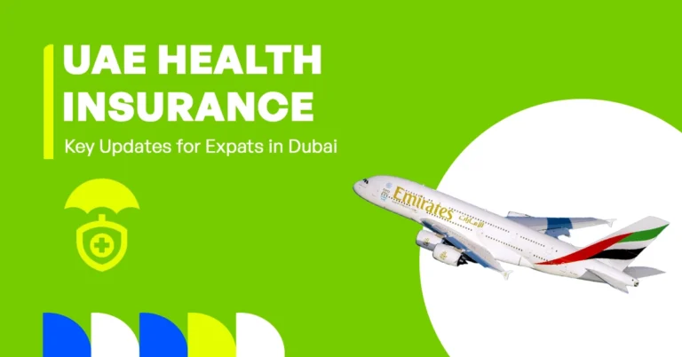 The image shows key information about UAE health insurance in 2026 and what expats in Dubai need to know.