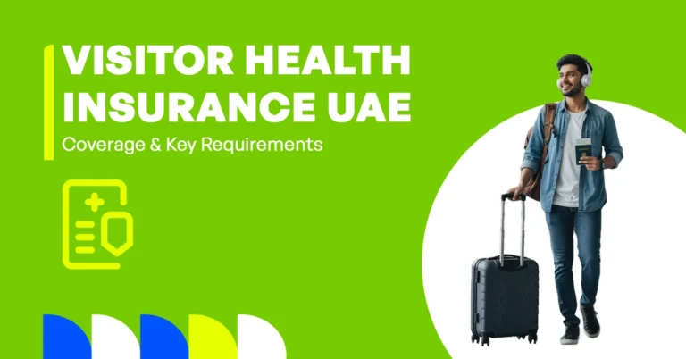 The image shows an overview of health insurance options for visitors in the UAE.