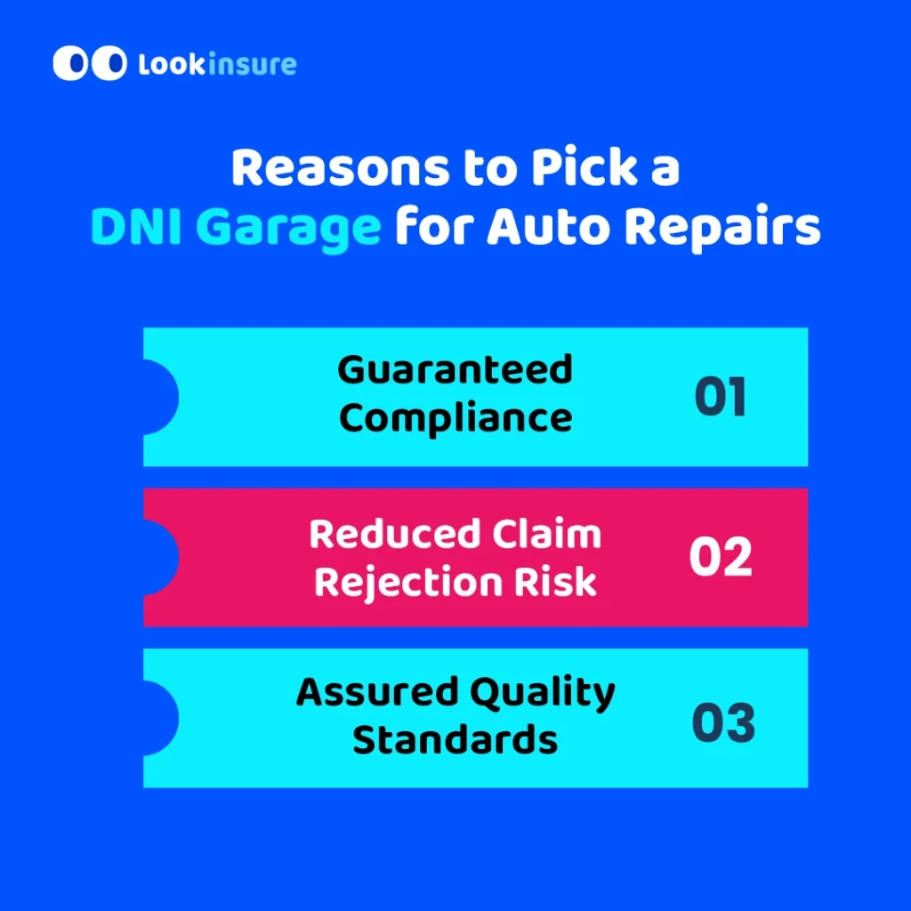 In this infographic, it shows the main reasons to choose Dubai National Insurance (DNI) garages for car repairs in the UAE, including reliable service, cashless claims, and approved repair facilities.