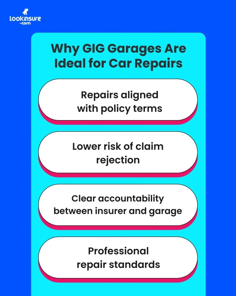The infographic shows why GIG garages are ideal for car repairs.