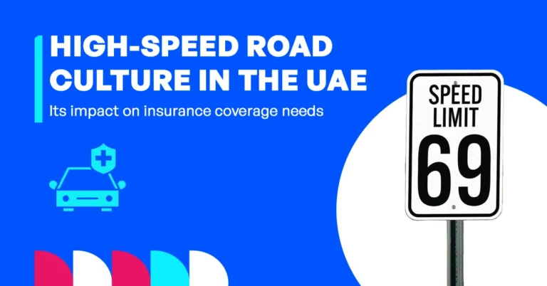 In the image, it shows how high-speed road culture in the UAE influences insurance coverage needs, highlighting highway driving risks, accident exposure, and the importance of comprehensive protection.