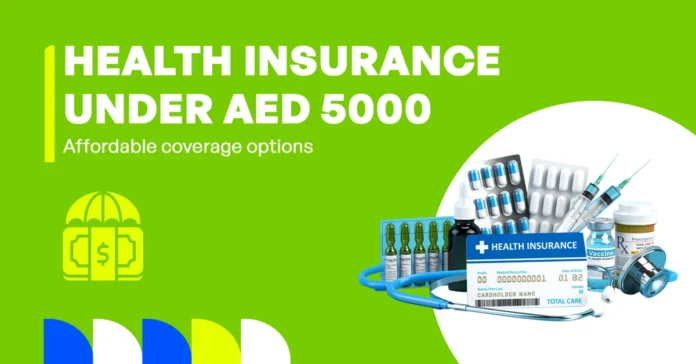 The image shows health insurance options in the UAE for individuals earning under AED 5000 per month.