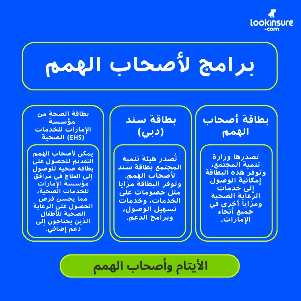 في هذا الإنفوغرافيك يُظهر البرامج الحكومية الداعمة لأصحاب الهمم، بما يشمل الخدمات الصحية والبطاقات الطبية ومبادرات الدعم الاجتماعي.