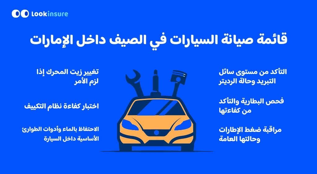 صورة توضح قائمة فحص صيانة السيارات الصيفية في الإمارات العربية المتحدة